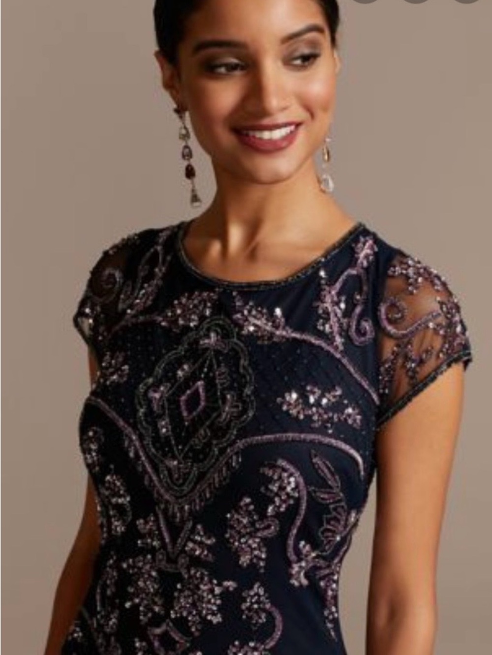 NWT Pizarro Nights Navy Bead and Sequin Embellished Scoopneck Mesh Gown, sz 14 - Picture 2 of 15